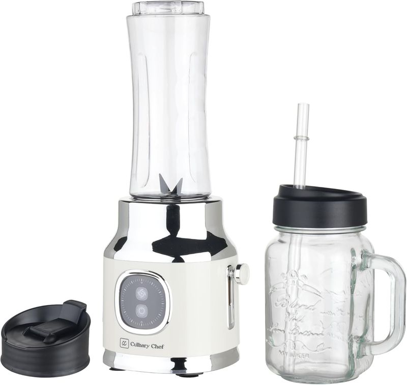 Culinary Chef Powerful 300W Blender with Mason Jar for Smoothies and Shakes cream color