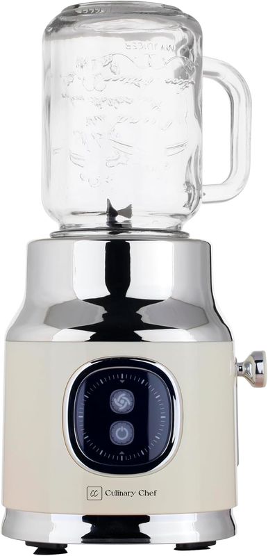 Culinary Chef Powerful 300W Blender with Mason Jar for Smoothies and Shakes cream color