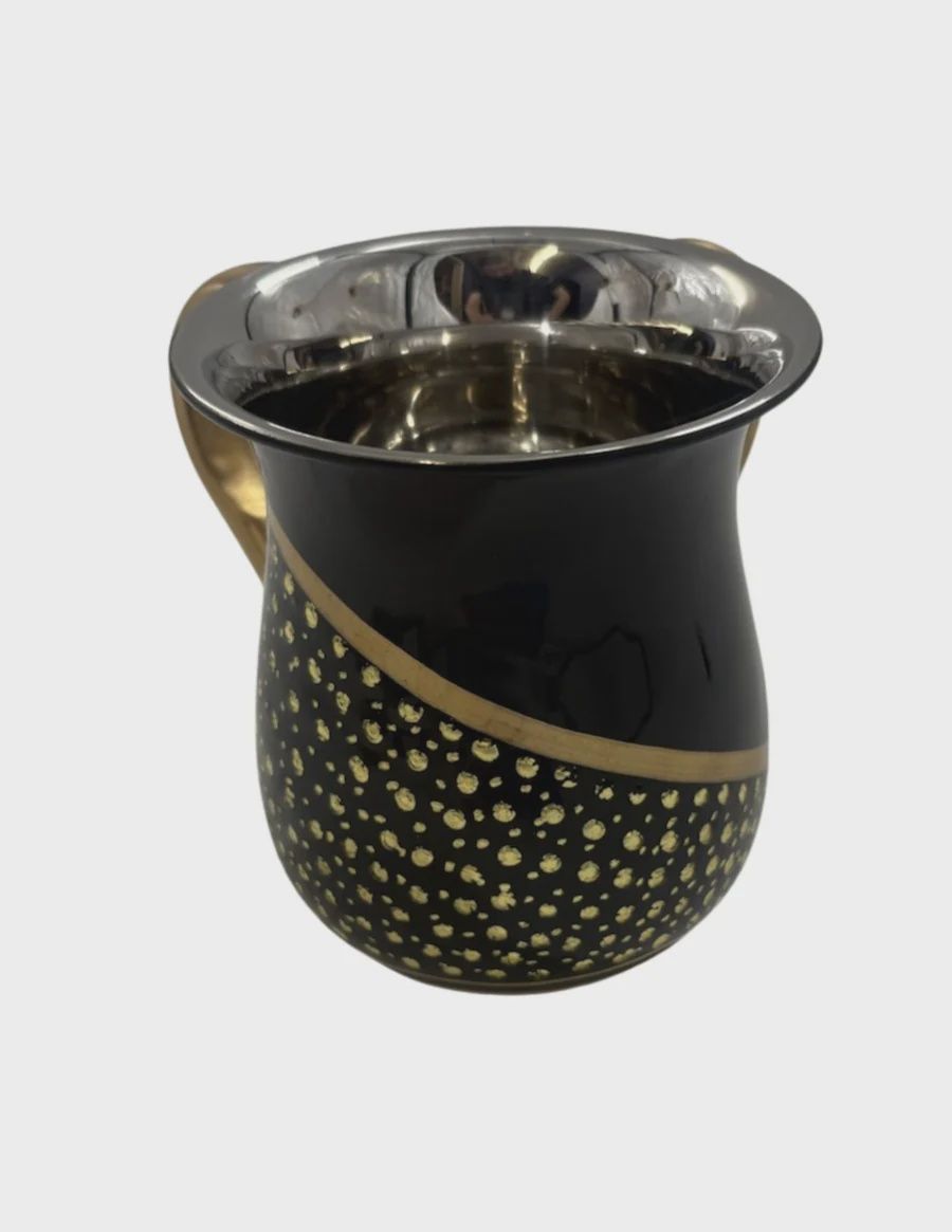 wash cup metal black with gold design