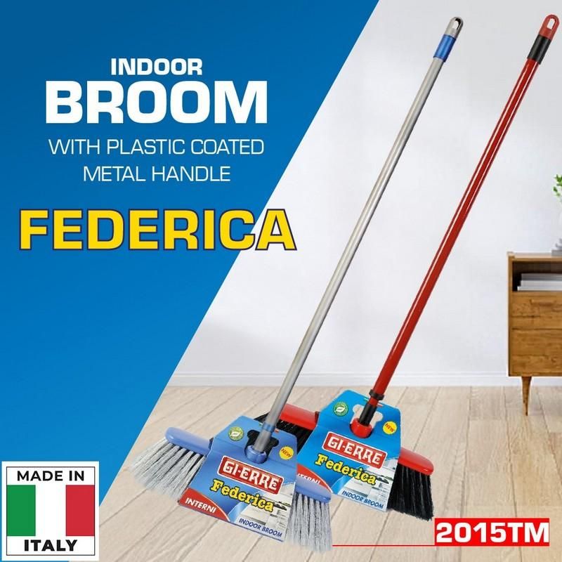 INDOOR BROOM WITH PLASTIC COATED METAL HANDLE asst