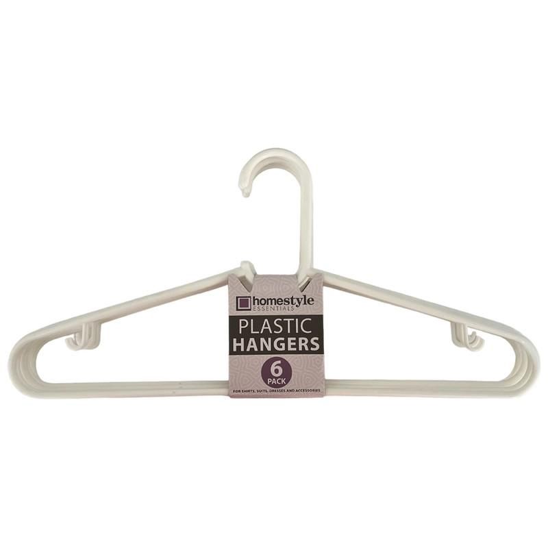 6 PK WHITE PLASTIC HANGERS
