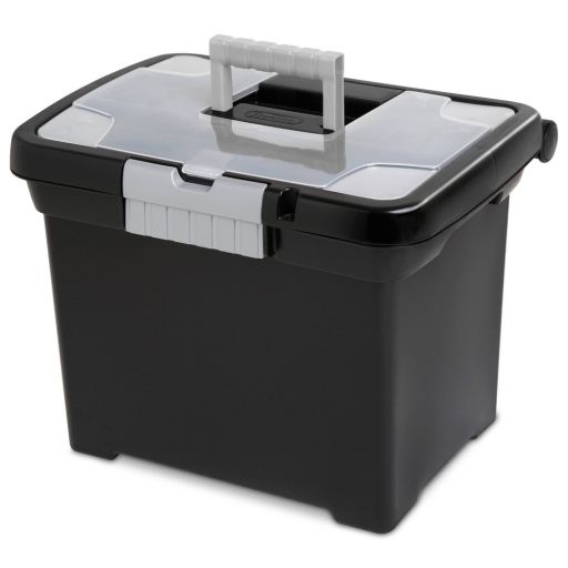 ShowOffs File Box, 15 in L, 10-7/8 in W, 11-1/2 in H, Plastic, Black/Clear/Titanium