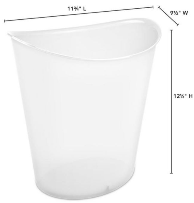 WASTEBASKET- 3 GALLON OVAL, Colour: clear