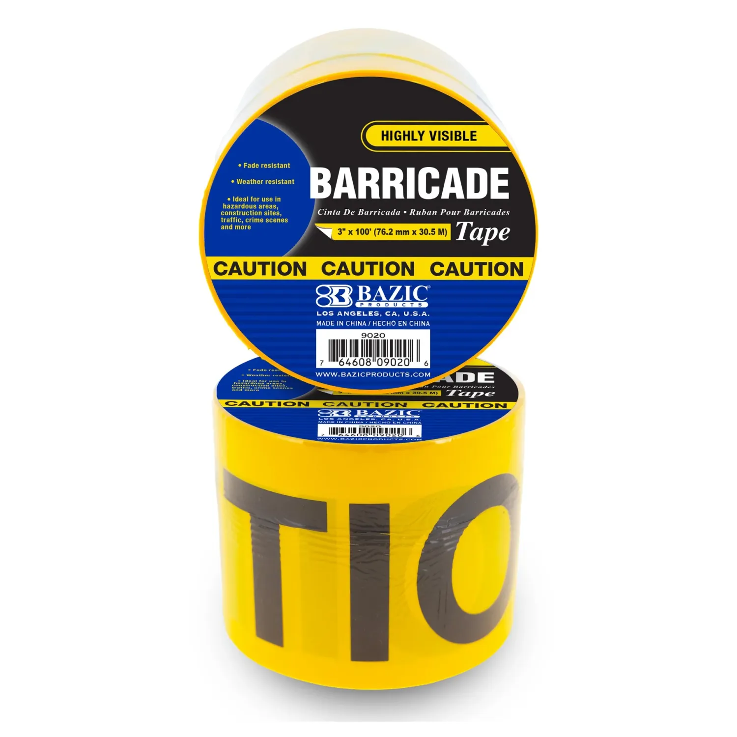 Yellow Caution Barricade Tape, 3 in x 100 ft