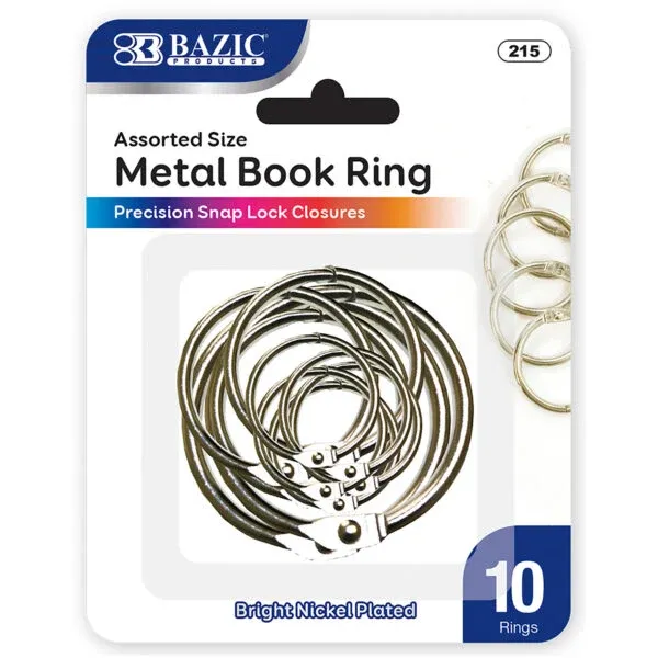 Assorted Size Metal Book Rings, Nickel-Plated