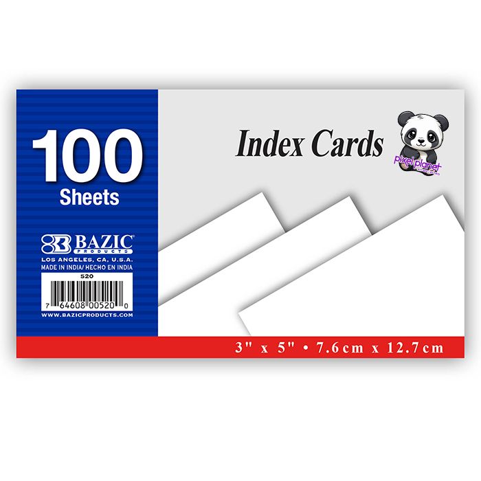 White Unruled Index Cards, 3 x 5 in