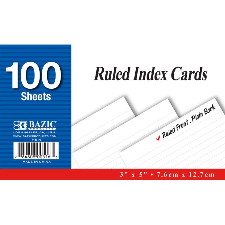 White Ruled Index Cards, 3 x 5 in