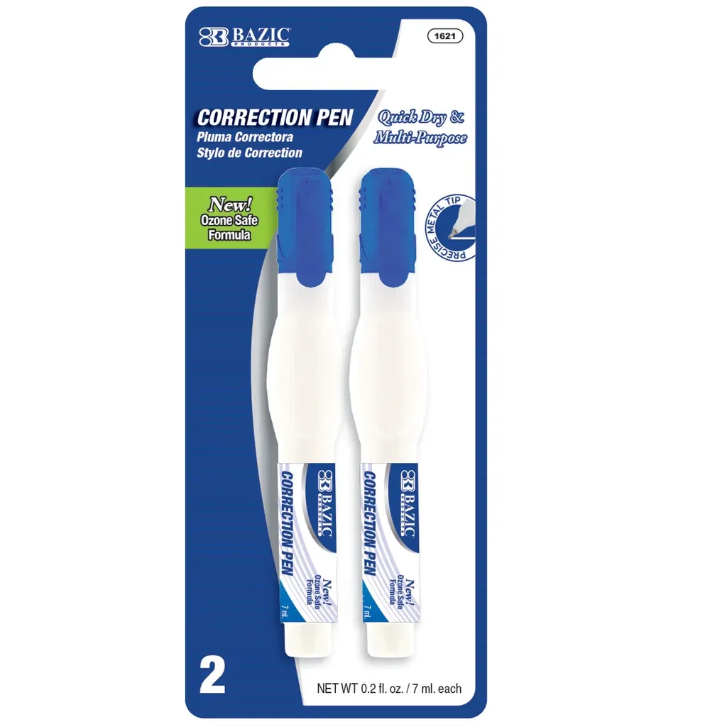 2PK Correction Pen, Metal Tip, Quick-Dry White, 7mL