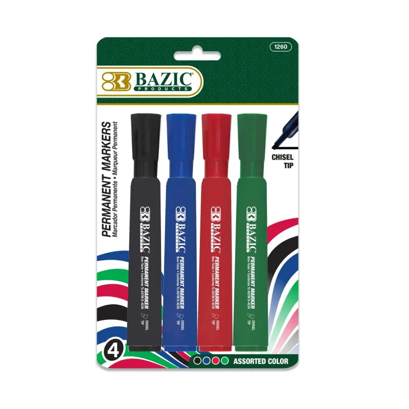 4 Assorted Desk Style Chisel Permanent Markers