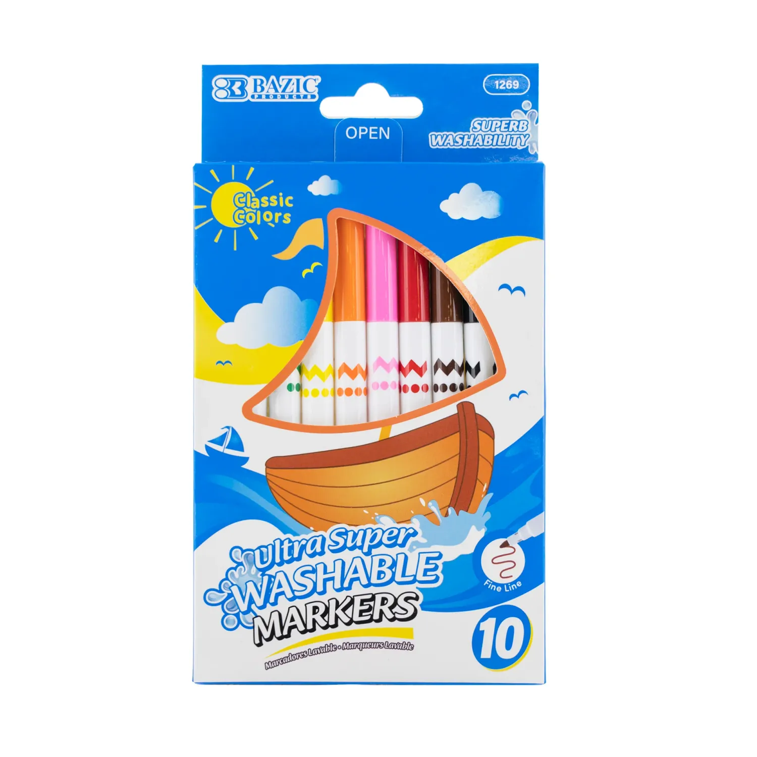 Super Washable Fine Line Markers, 10 Colors, Non-Toxic