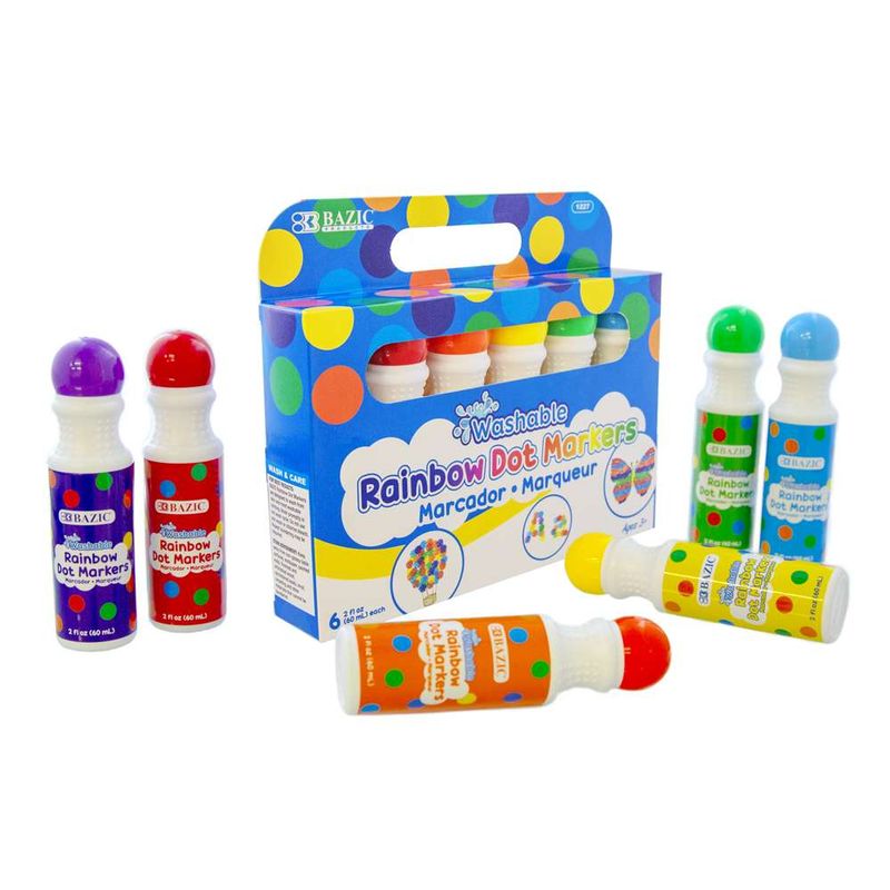 Washable Dot Markers, 6 Colors, Dauber Tip, Non-Toxic