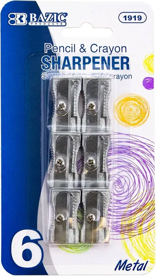 6 Single Hole Metal Pencil Sharpeners, Steel Blade