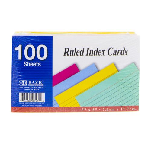 Colored Ruled Index Cards, 3 x 5 in