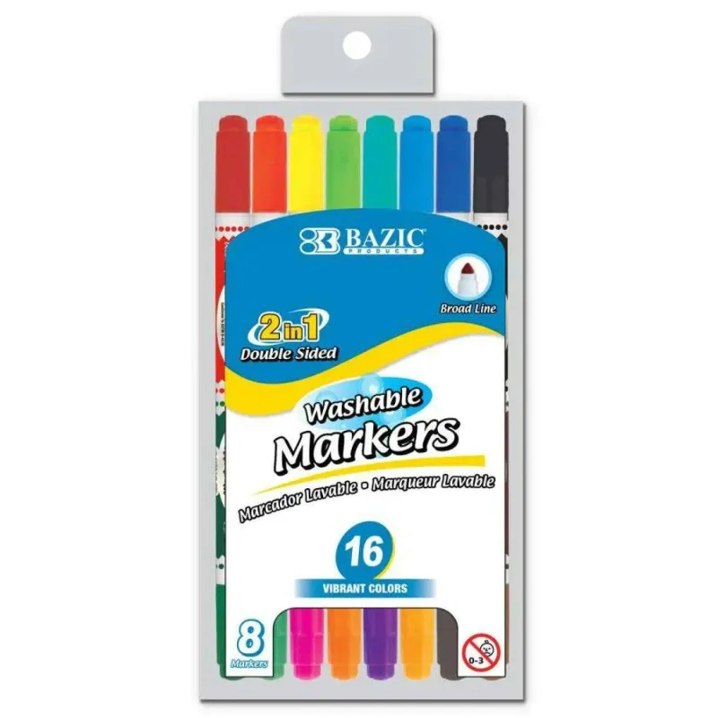 Washable Double-Tip Markers, 16 Colors, Non-Toxic
