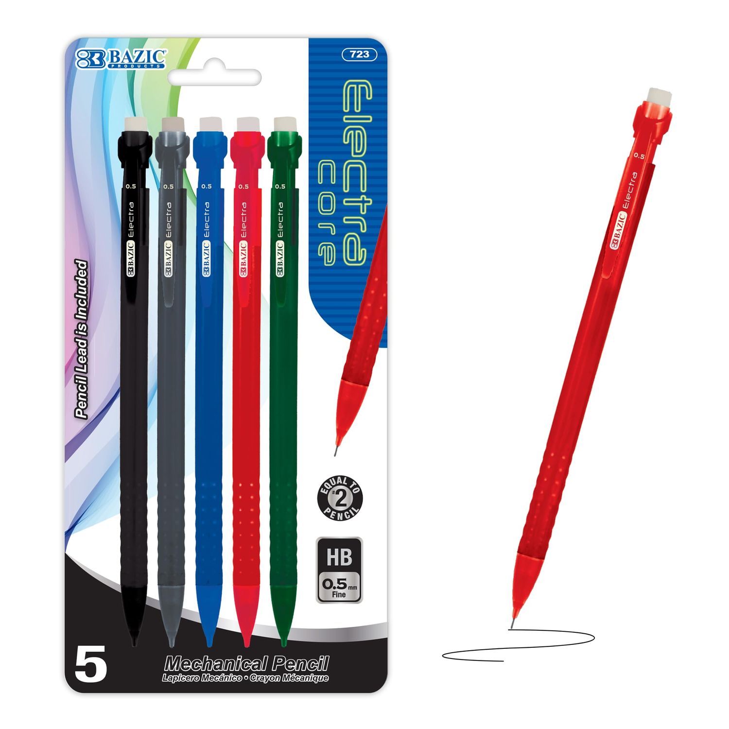 5 Electra Core 0.5 mm Mechanical Pencils, HB #2 Lead