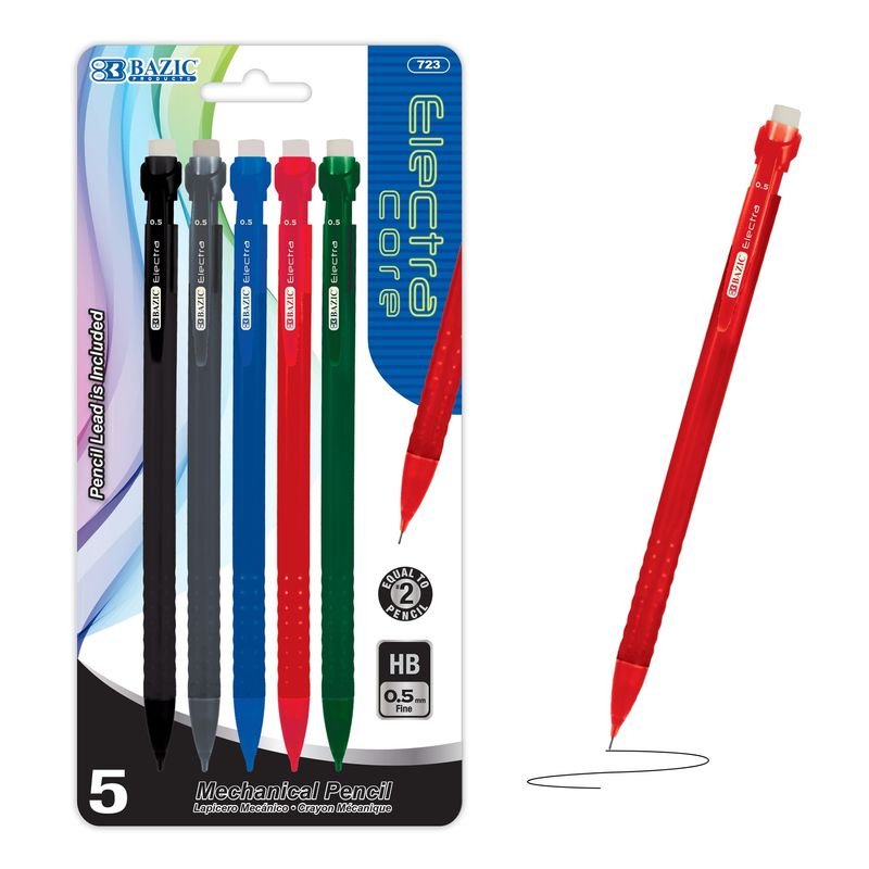 5 Electra Core 0.5 mm Mechanical Pencils, HB #2 Lead
