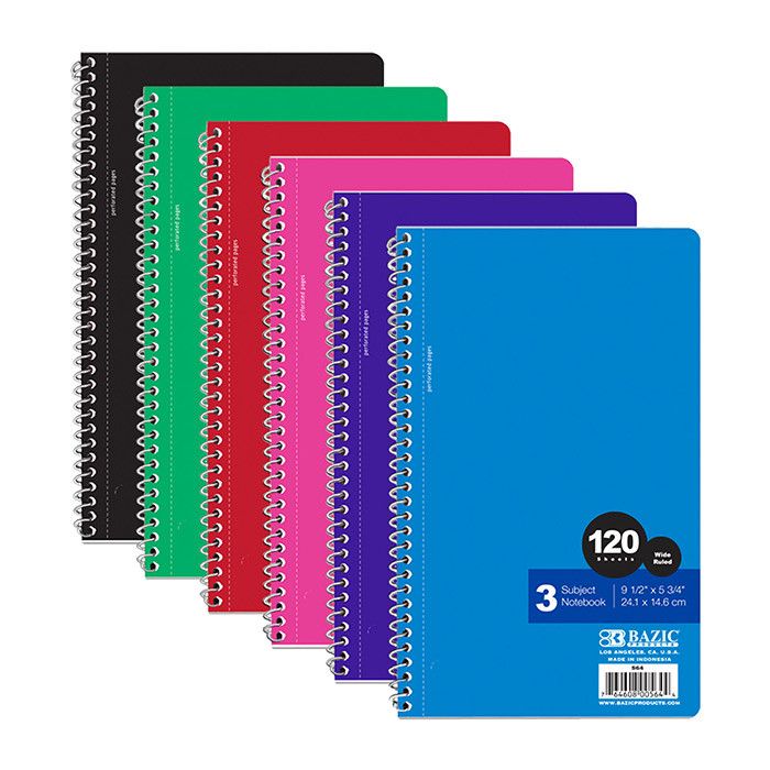 W/R 120 Ct. 9.5" X 5.75" 3-Subject Spiral Notebook