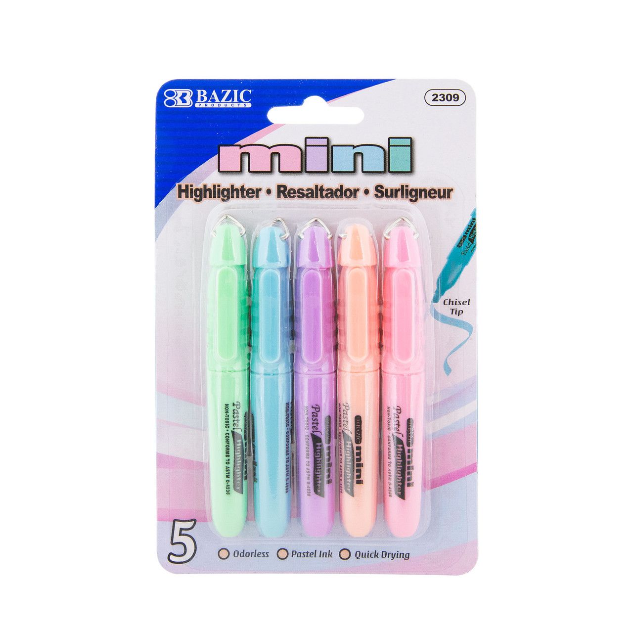 Mini Pastel Highlighters, Chisel Tip, Cap Clip
