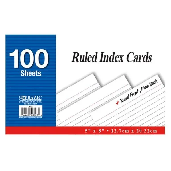 White Ruled Index Cards, 5 x 8 in
