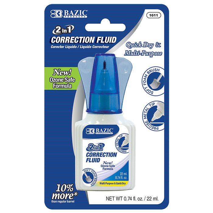 2-in-1 Correction Fluid, Foam Brush &amp; Pen Tip, 22mL