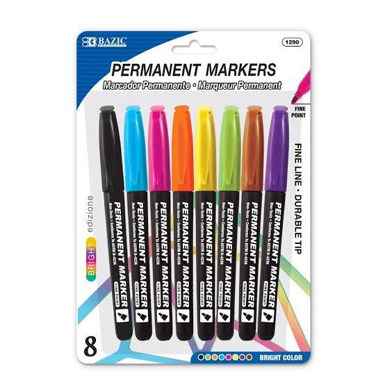 8 Bright Color Fine Tip Permanent Markers, Pocket Clip