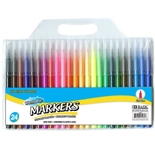 Washable Fine Line Markers, 24 Colors, Non-Toxic Coloring
