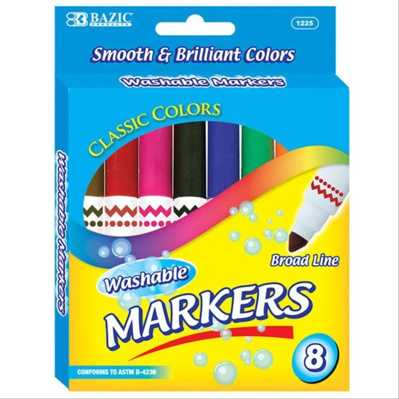 Washable Jumbo Markers, Broad Line, 8 Colors, Non-Toxic