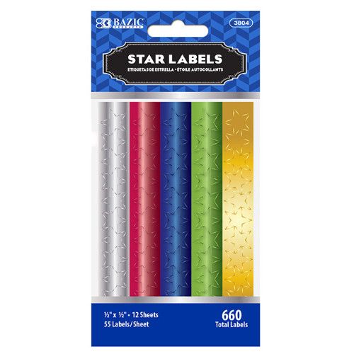 Foil Star Labels, 5 Assorted Colors, 1/2 in