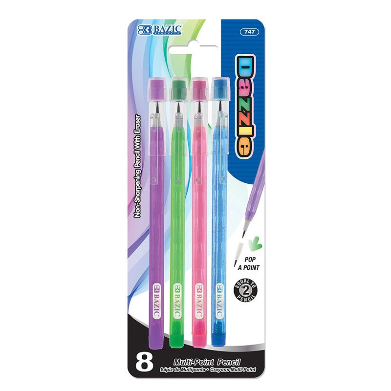 4 Dazzle Multi-Point Pencils, No-Sharpen, #2 Lead