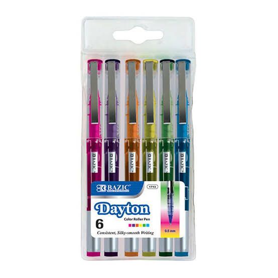 Dayton Rollerball Pens, Metal Clip, 0.7mm Fine, 6 Colors