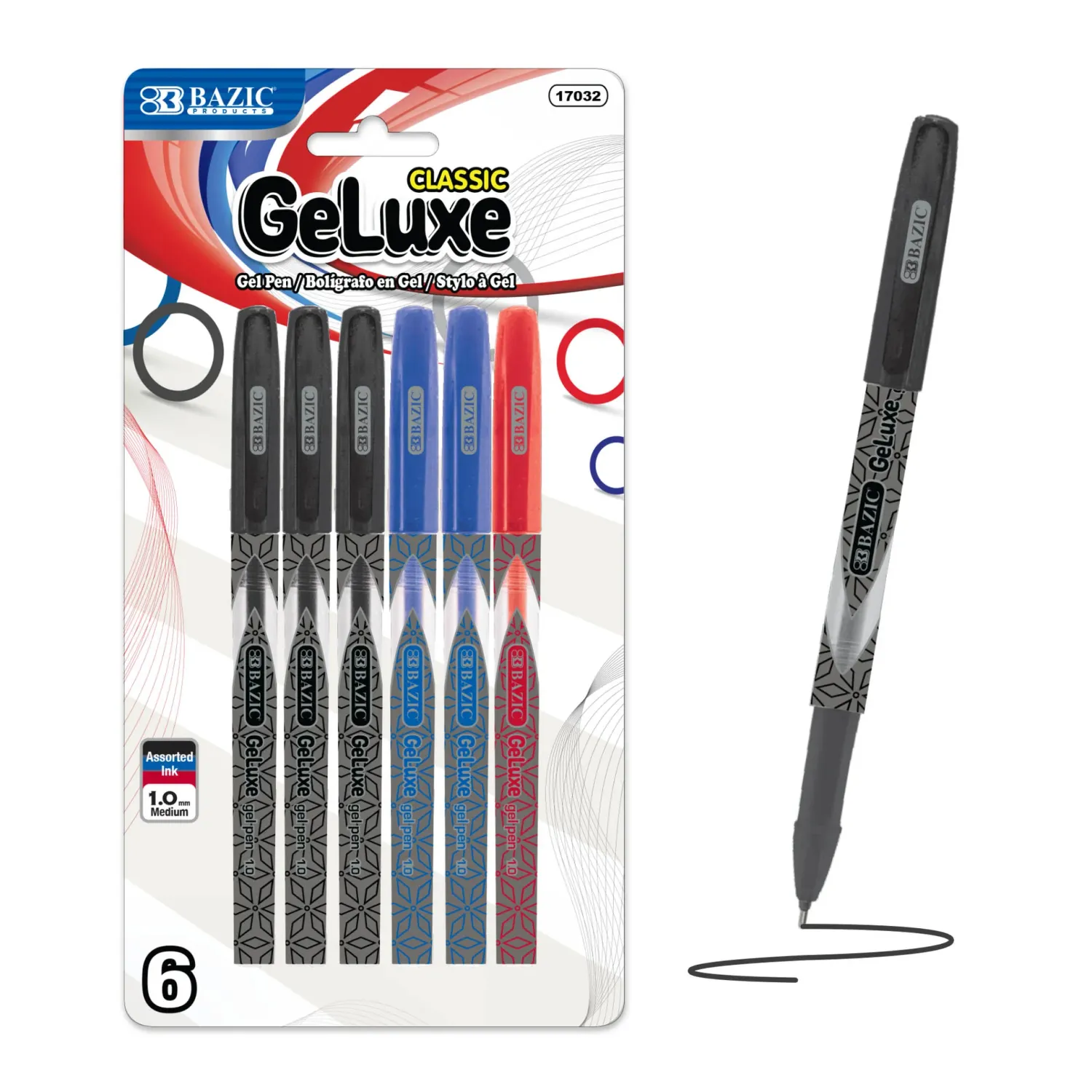 6 GeLuxe Assorted Gel Roller Pens, 1.0mm Medium
