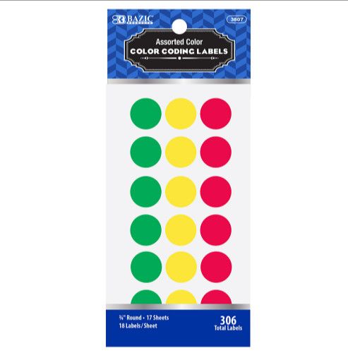 Assorted Color 3/4" Round Label (306/Pack)