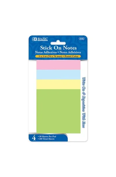 50 Ct. 3" X 3" Pastel Sticky Notes (4/Pack)