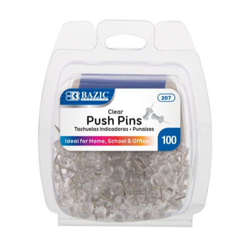 100 Clear Transparent Push Pins