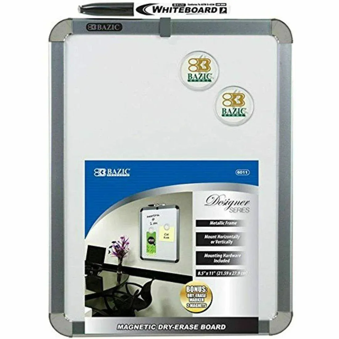 Aluminum Frame Magnetic Dry Erase Board, 8.5 x 11 in