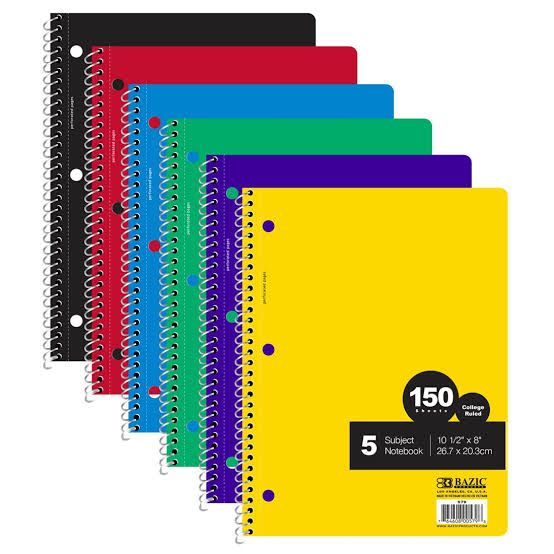 C/R 150 Ct. 5-Subject Spiral Notebook