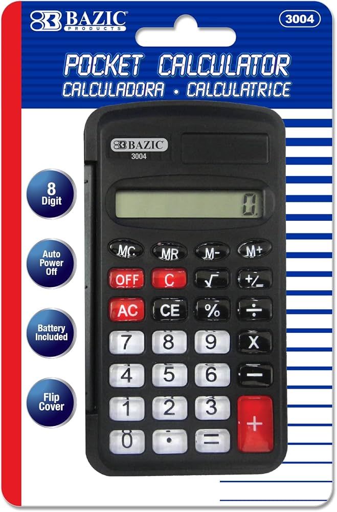 8-Digit Pocket Calculator with Flip Cover