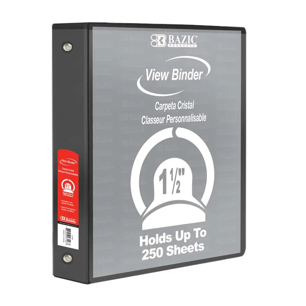 1.5" 3-Ring View Binder, 2 Pockets, Colour: BLACK
