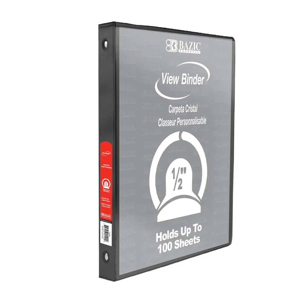 1/2 in 3-Ring View Binder, 2 Pockets, Colour: BLACK
