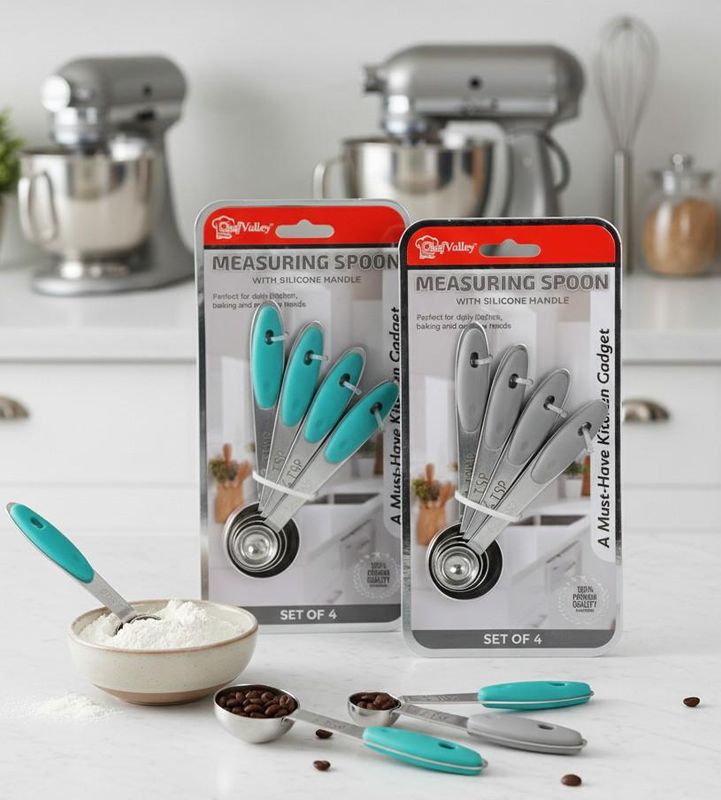 SET OF 4 PCS SS MEASURING SPOON BLUE-GREY asst