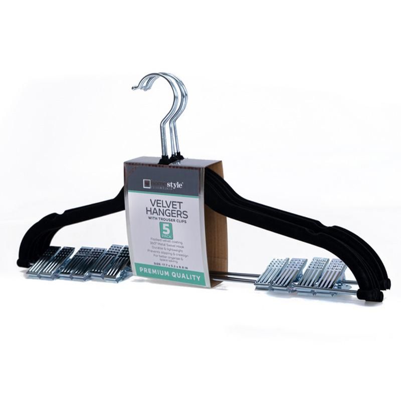 5PK VELVET HANGER W/TROUSER CLIP