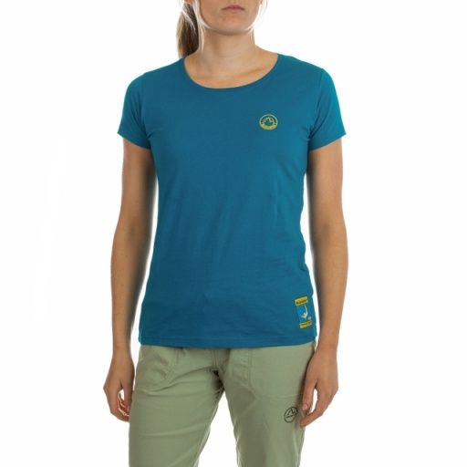 La Sportiva Women&#39;s Climbing on the Moon T-Shirt, Colour: turchese/giallo, Size: M, Season: spring 25
