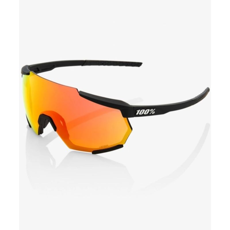 100 Percent Racetrap Sunglass- Soft Tact Black -HiPER Red Multilayer Mirror Lens