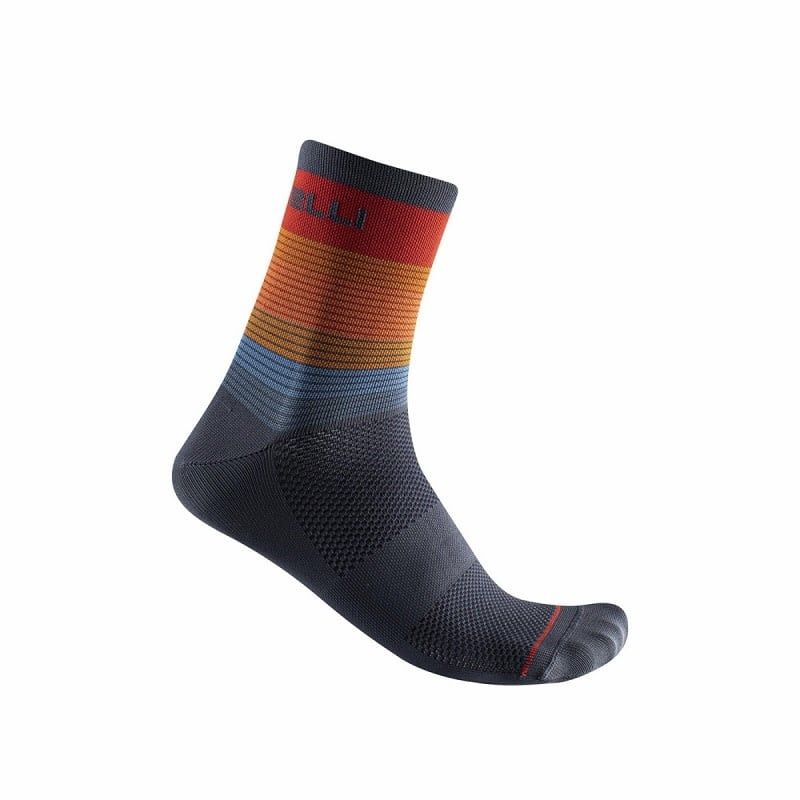 Castelli SCIA 12 Sock, Color: Red/Orange/Steel Blue, Size: S/M