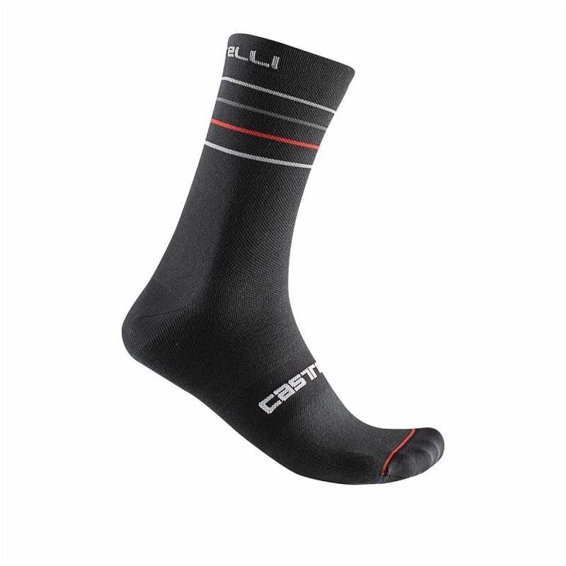 Castelli Endurance 15 Sock, Color: Black White/Red Strip, Size: L/XL