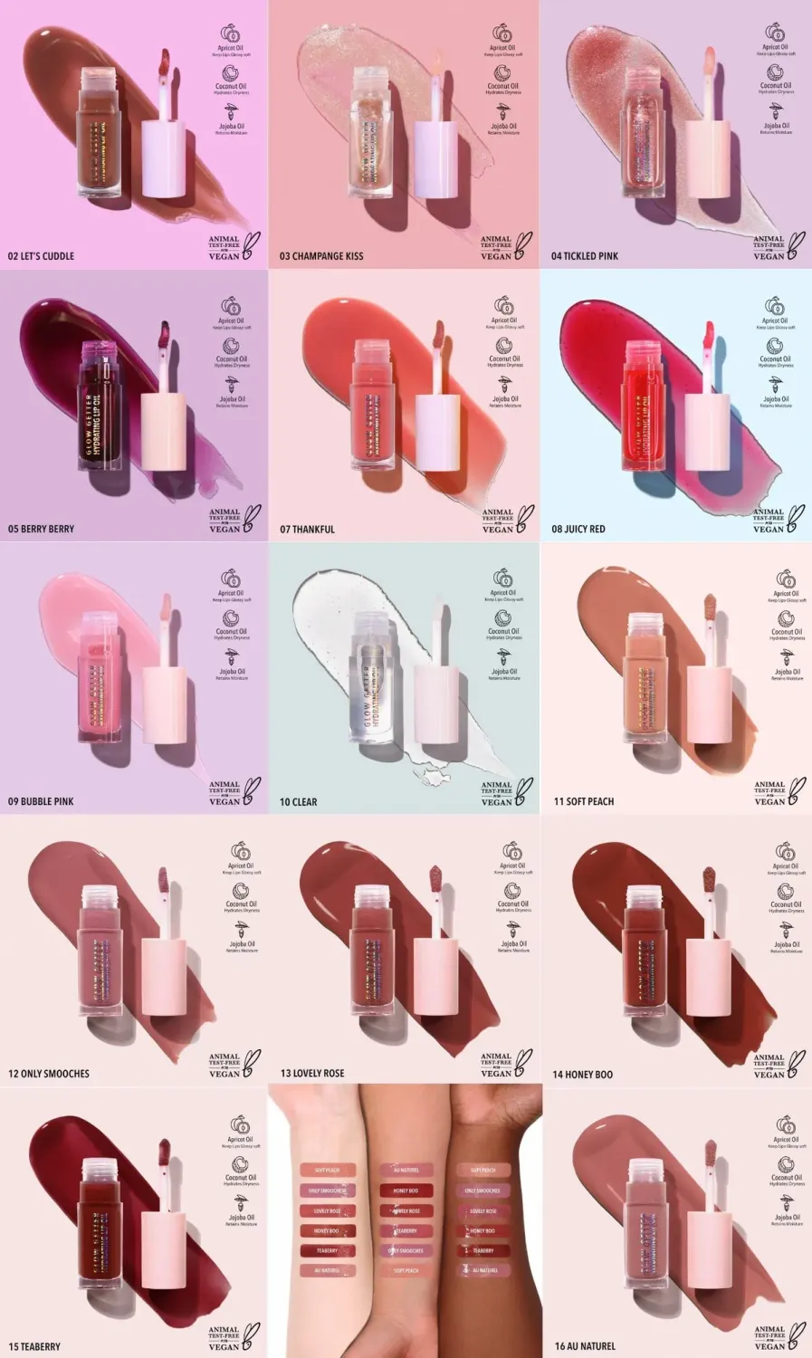 Glow Getter Hydrating Lip Oil -GLOSET- (16colors 6pc each including testers). Moira