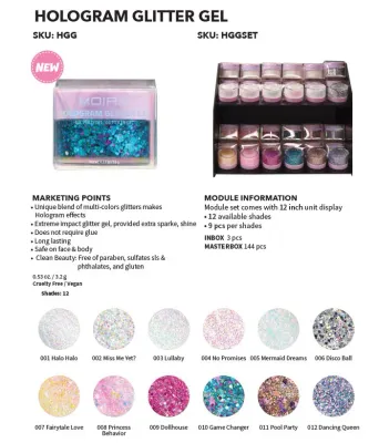 Hologram Glitter Gel -HGGSET- (12colors 9pc each including testers)  Moira