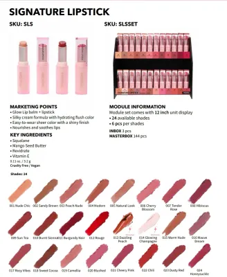Signature Lipstick Balm -SLSSET-(24 color 6pc each including testers)  Moira
