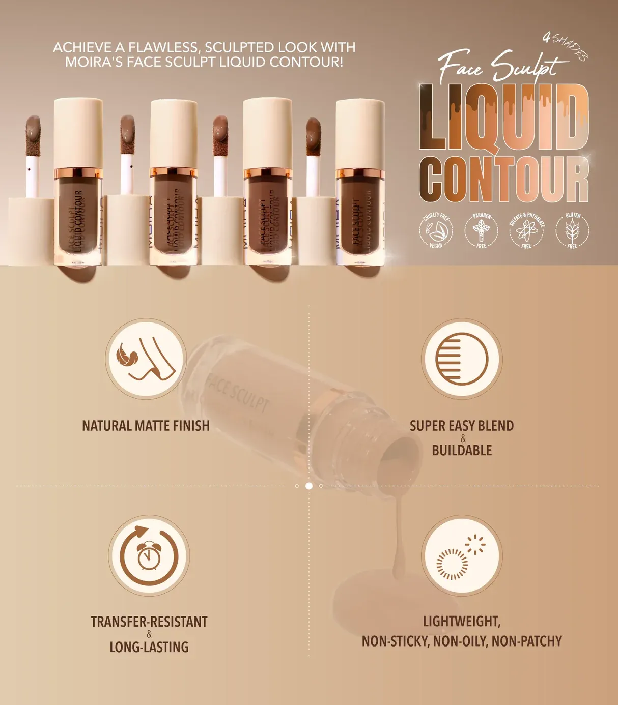 Face sculpt Liquid Contour -FLCSET-  (4 shades 6pcs each  including testers)  Moira
