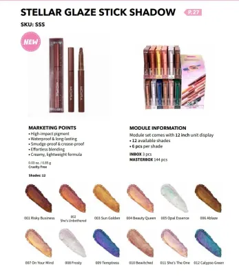 Stellar Glaze Stick Shadow -SSSSET- (12 shade 6pc each including testers)  Moira